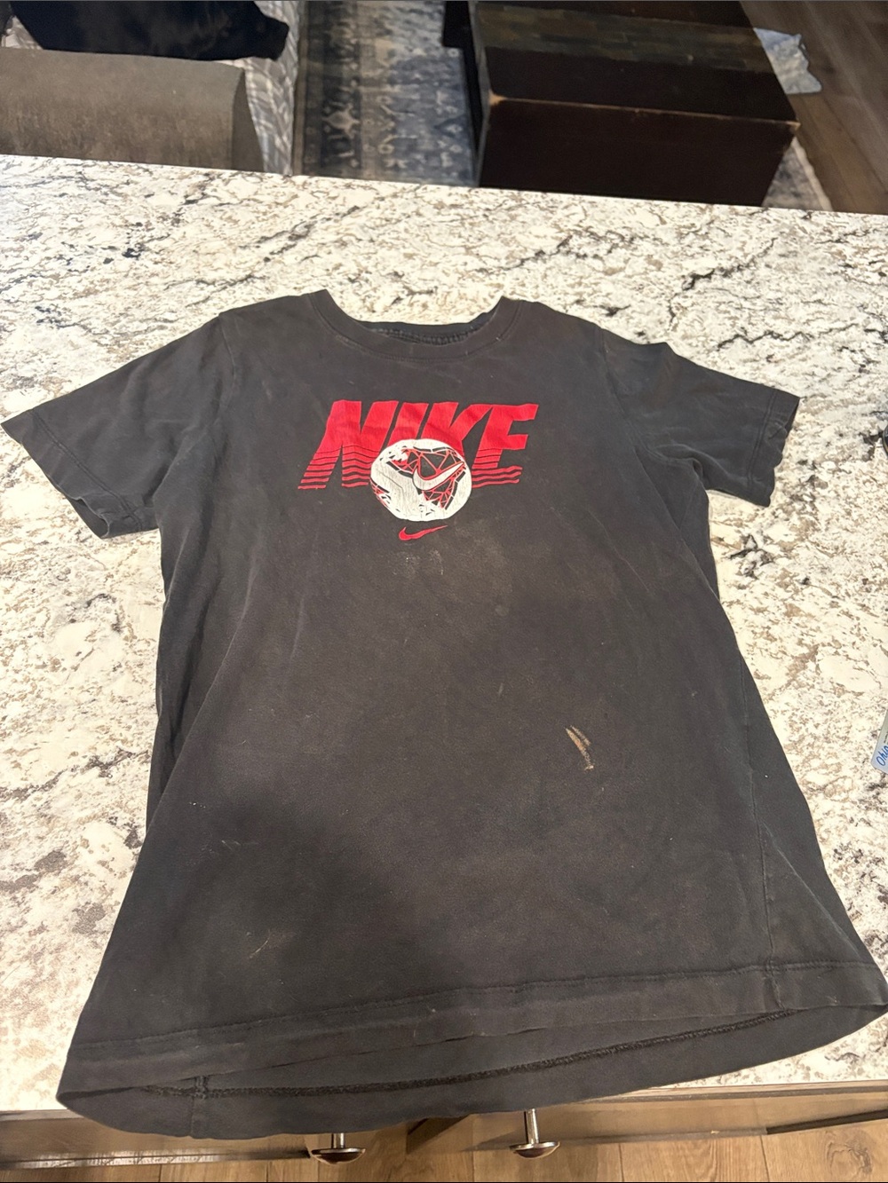 Nike Black Short-Sleeve Graphic Tee with Red Logo